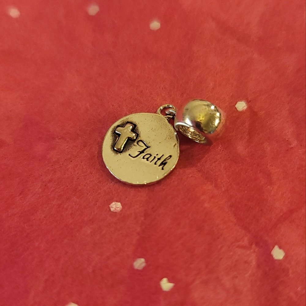 925 IBB TH stamped "Faith with cross" Charm fits Pandora Type Bracelets